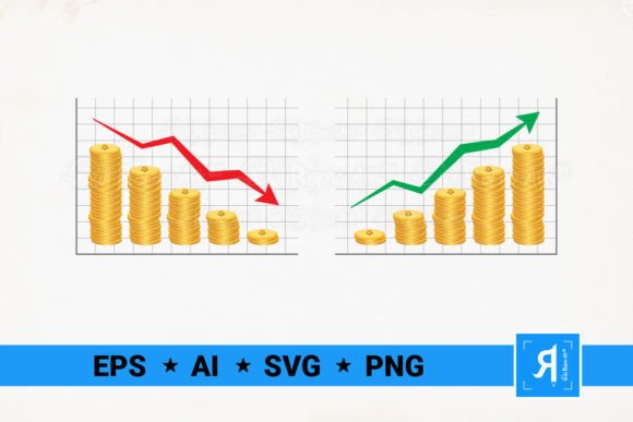 Coins Bar with Arrow Graph Infographics