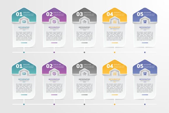 Five Step Half Hexagon Infographic: Graphics for Modern Design