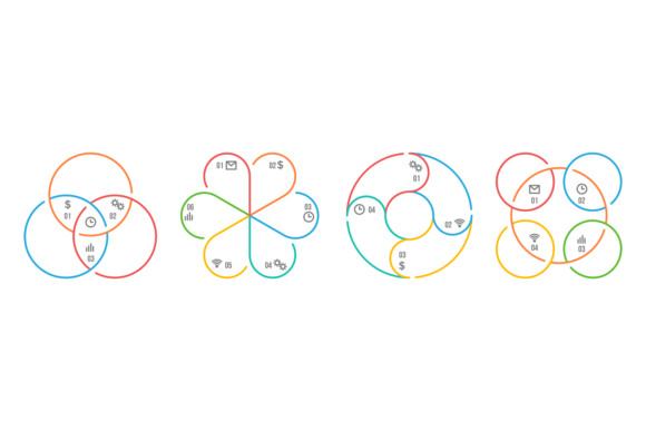 Infographic Shapes Set. Color Line Round