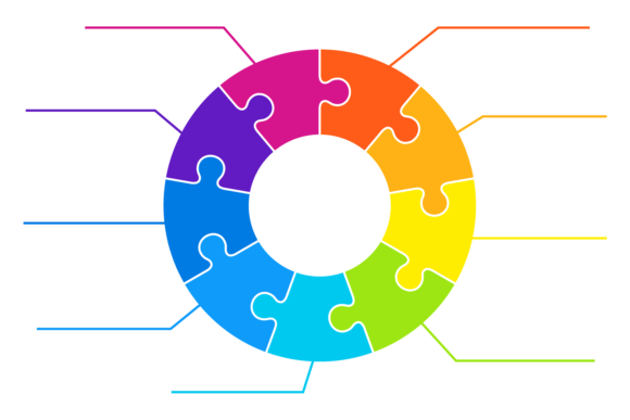 Round Puzzle Piece Diagram. Graphics & Illustrations